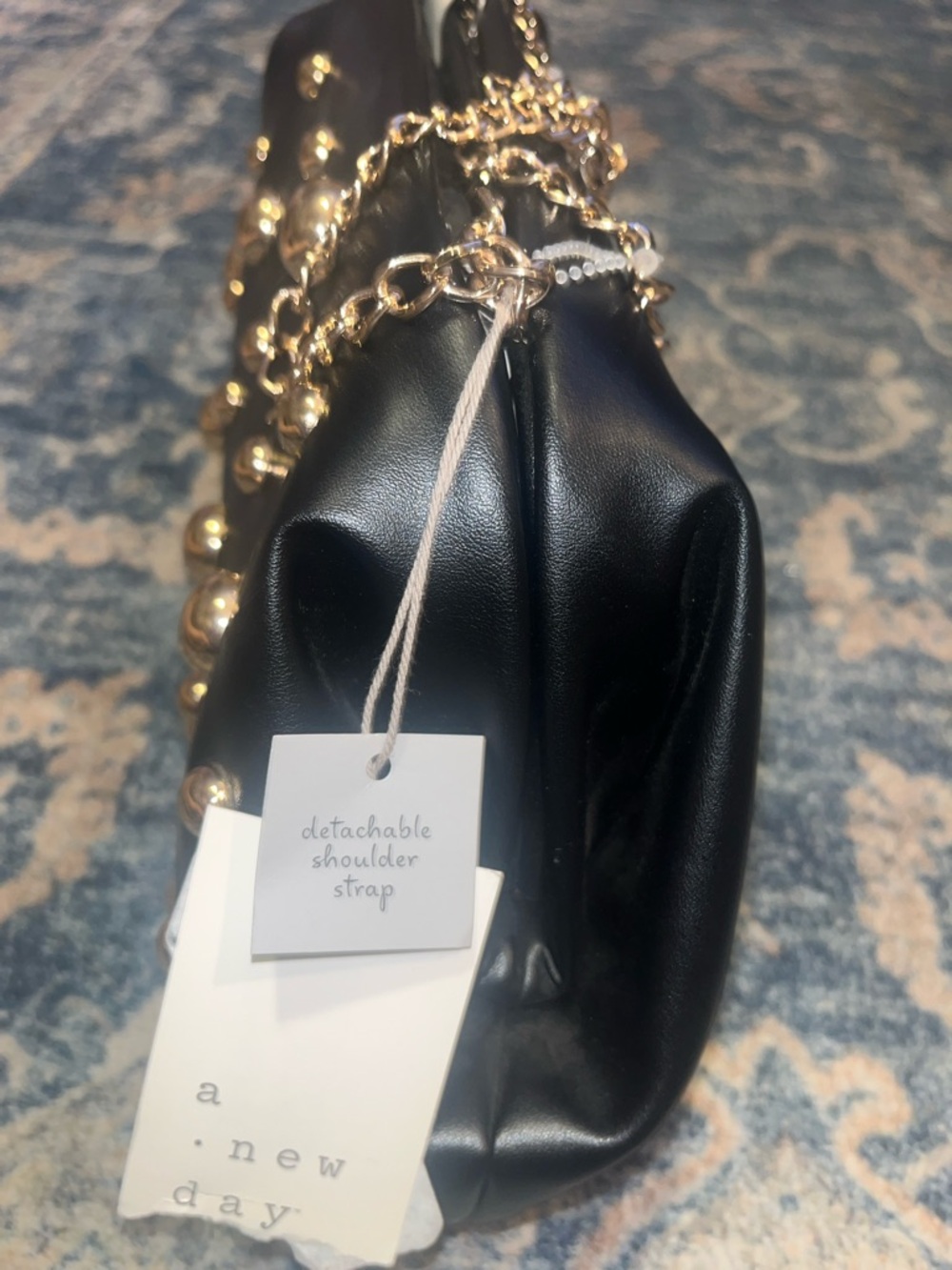 a new day Black Studded Clutch with Gold Chain